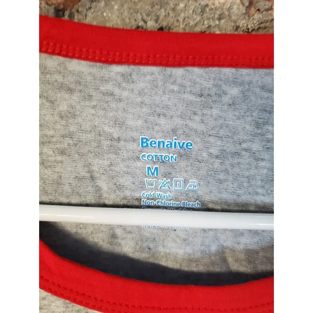 Benaive Unisex Pajamas Set M Red Black Plaid Deer Graphic Cotton Christmas NEW